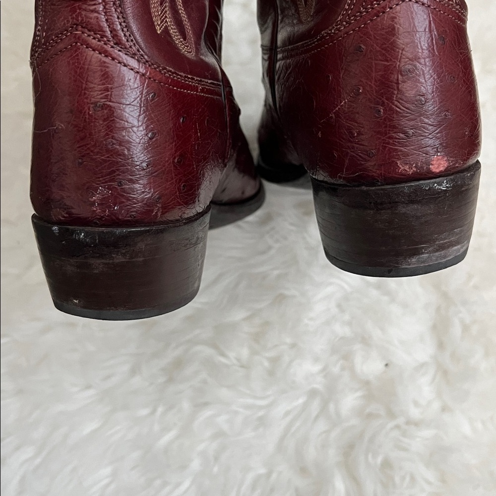 Women’s Lucchese Ostrich Cowboy Boots in Rich Burgundy Sz 7.5 - Picture 9 of 13